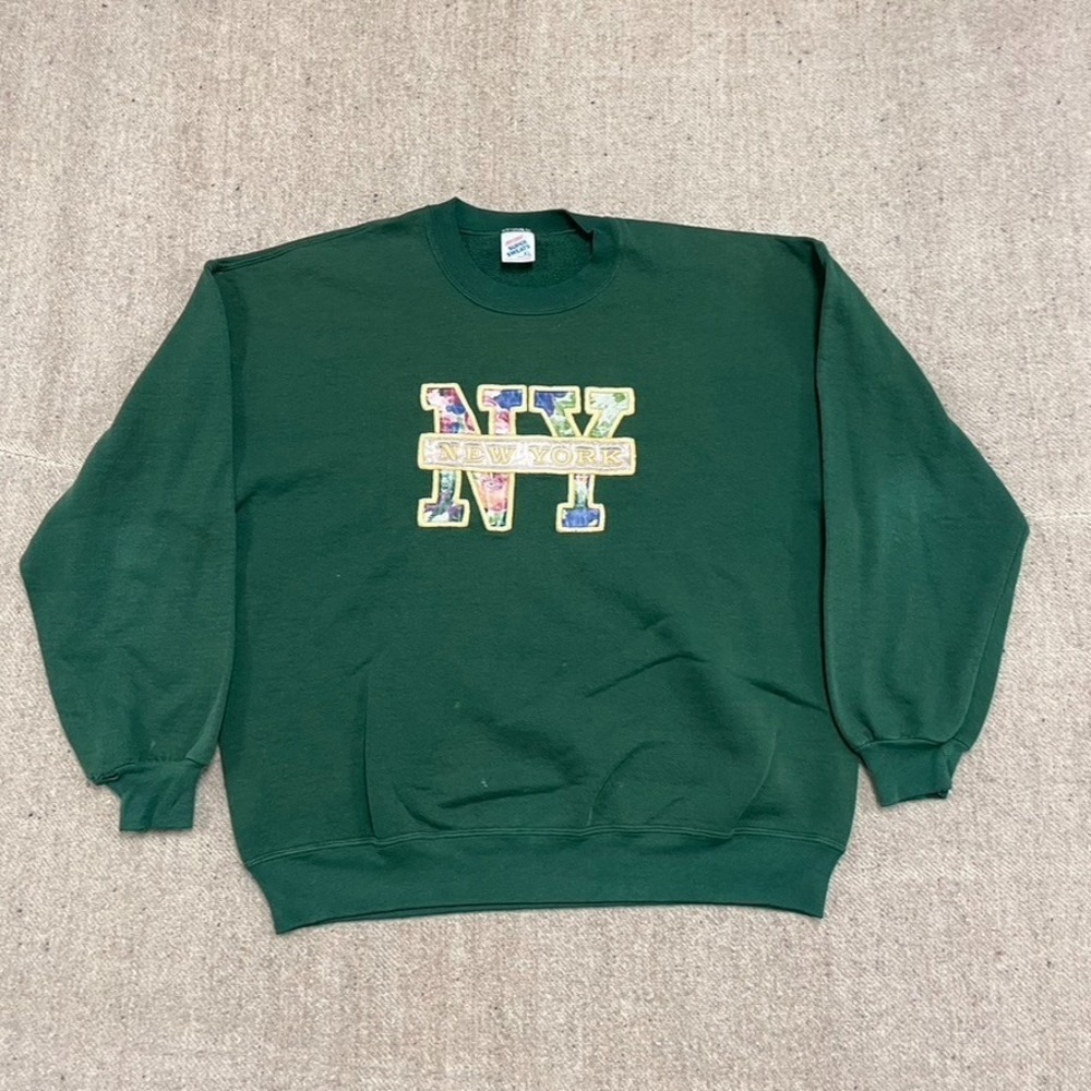 Vintage New York Pullover Sweatshirt Men XL Green 1990s Jerzees